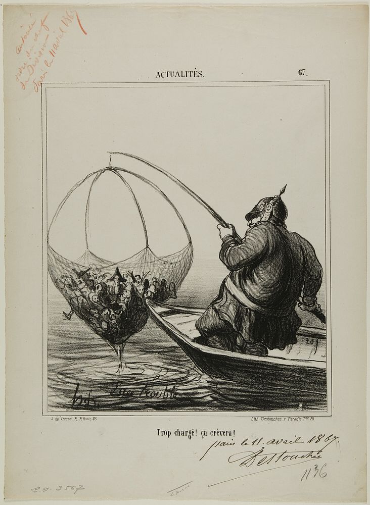 “Overloaded! It is going to burst!,” plate 67 from Actualités by Honoré-Victorin Daumier