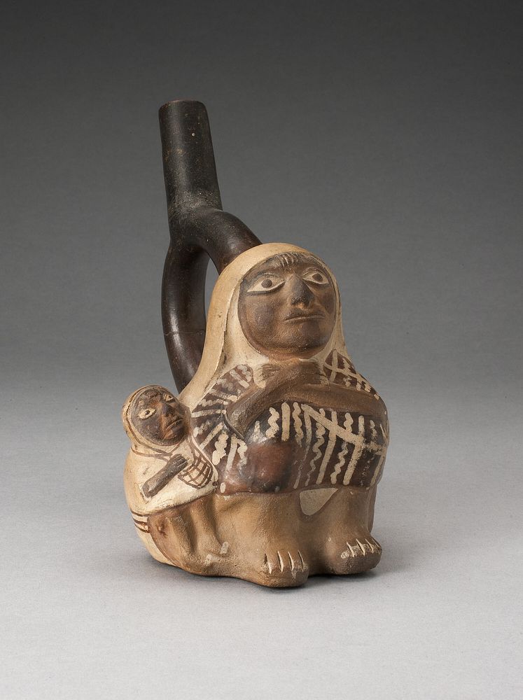 Handle Spout Vessel in the Form of a Woman and Child by Moche