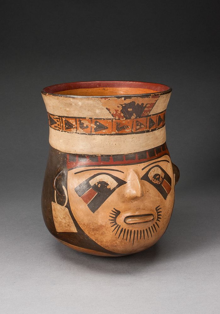 Jar in the Form of an Abstract Human Head with Face Painting by Nazca
