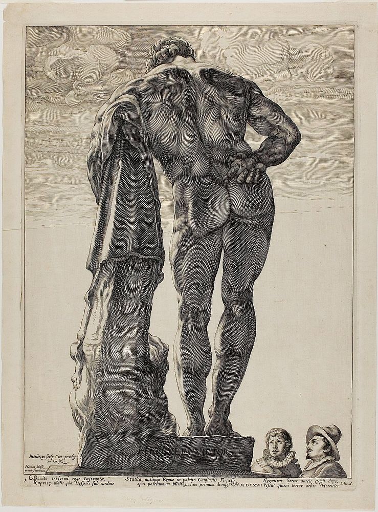 The Farnesian Hercules, plate one from Three Famous Antique Sculptures by Hendrick Goltzius