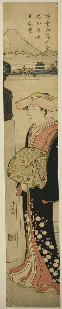 Finely-Dressed Woman Crossing Nihonbashi Bridge by Torii Kiyonaga