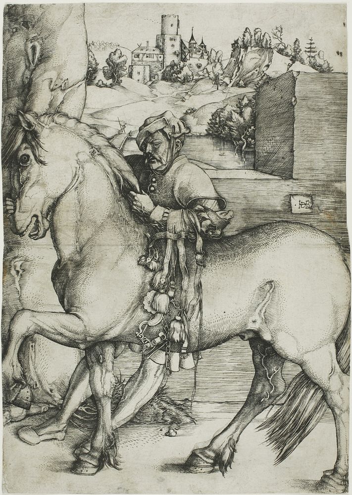 A Groom Bridling a Horse by Hans Baldung Grien