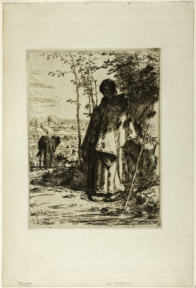 The Shepherdess Knitting by Jean François Millet