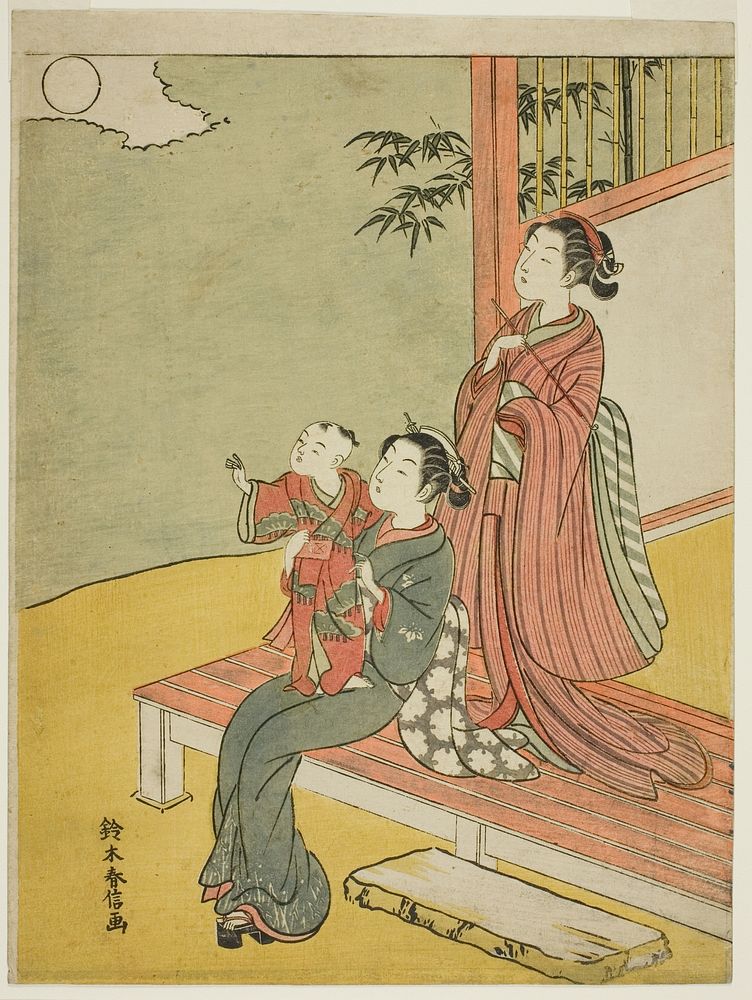 Two Women and a Child Viewing the Full Moon by Suzuki Harunobu