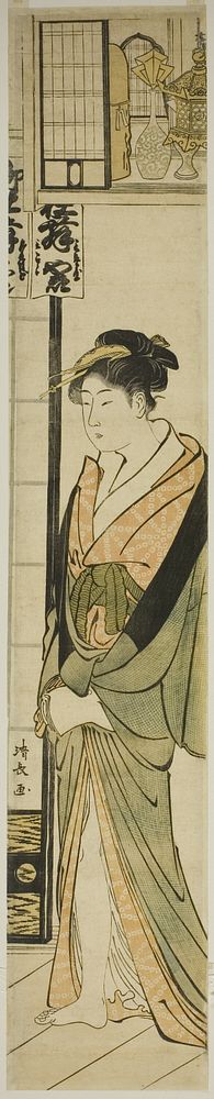 Courtesan Standing Beneath a Shelf for Talismans by Torii Kiyonaga