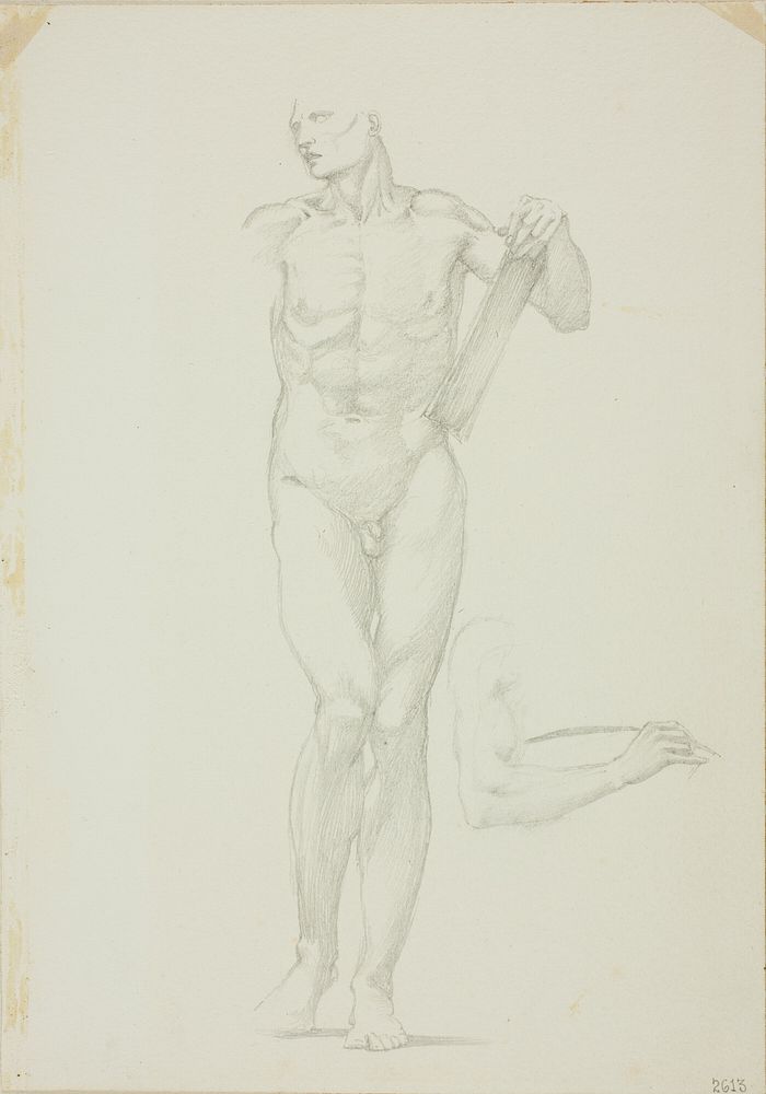 Standing Male with Tablet; separate sketch of right arm by Sir Edward Burne-Jones