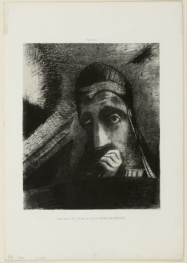Face of Mystery (In my dream I saw in the Sky a FACE OF MYSTERY), plate 1 from Homage to Goya by Odilon Redon