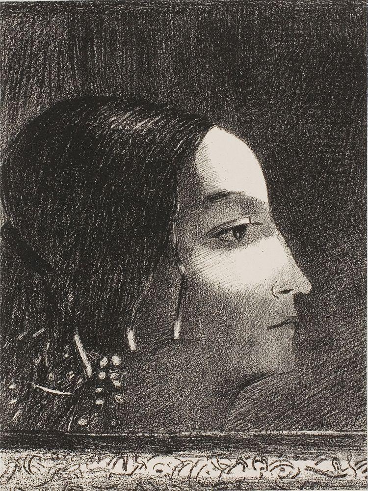 Dramatic and Grandiose with Her Face like that of a Druid Priestess by Odilon Redon