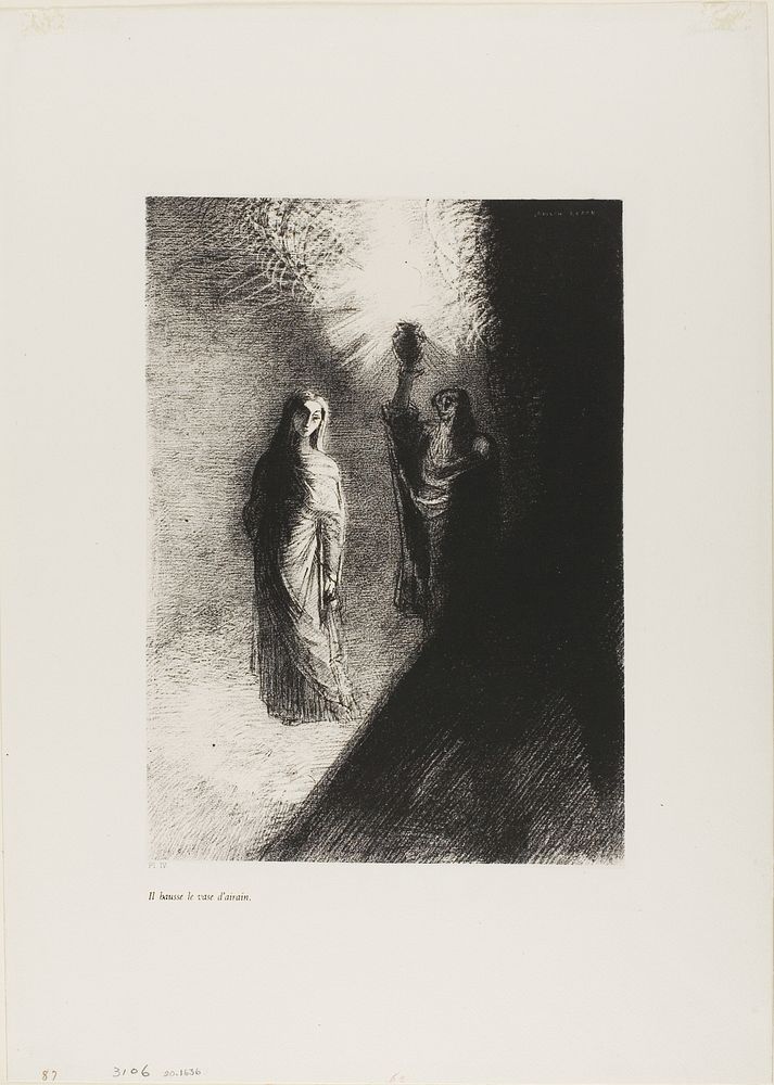 He Raises the Bronze Urn, plate 4 of 10 by Odilon Redon