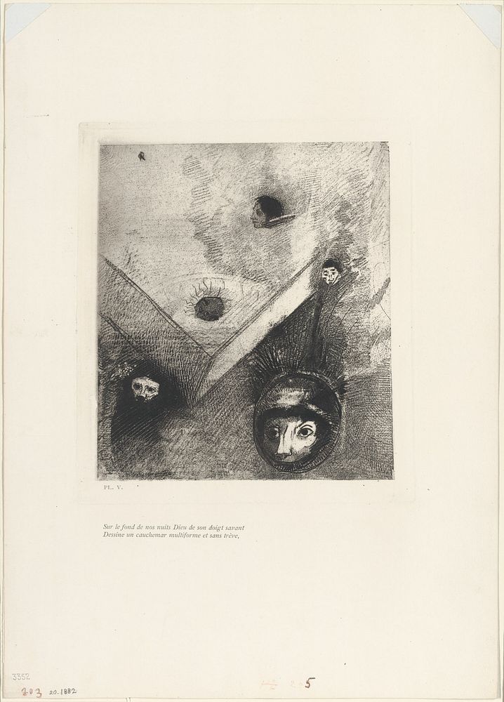 On the Backdrop of Our Nights God with His Knowing Finger Traces a Multiform Implacable Nightmare, plate 6 of 9 by Odilon…