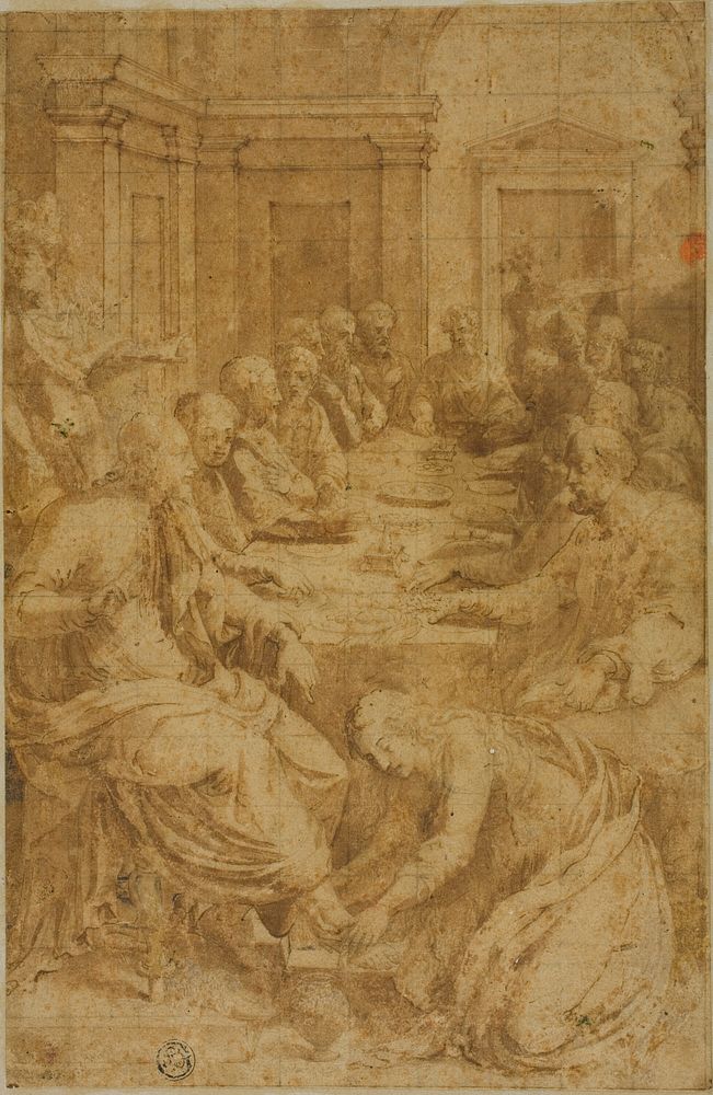 Study for Christ and the Magdalene in the House of Simon by Circle of Giovanni Battista Bertani