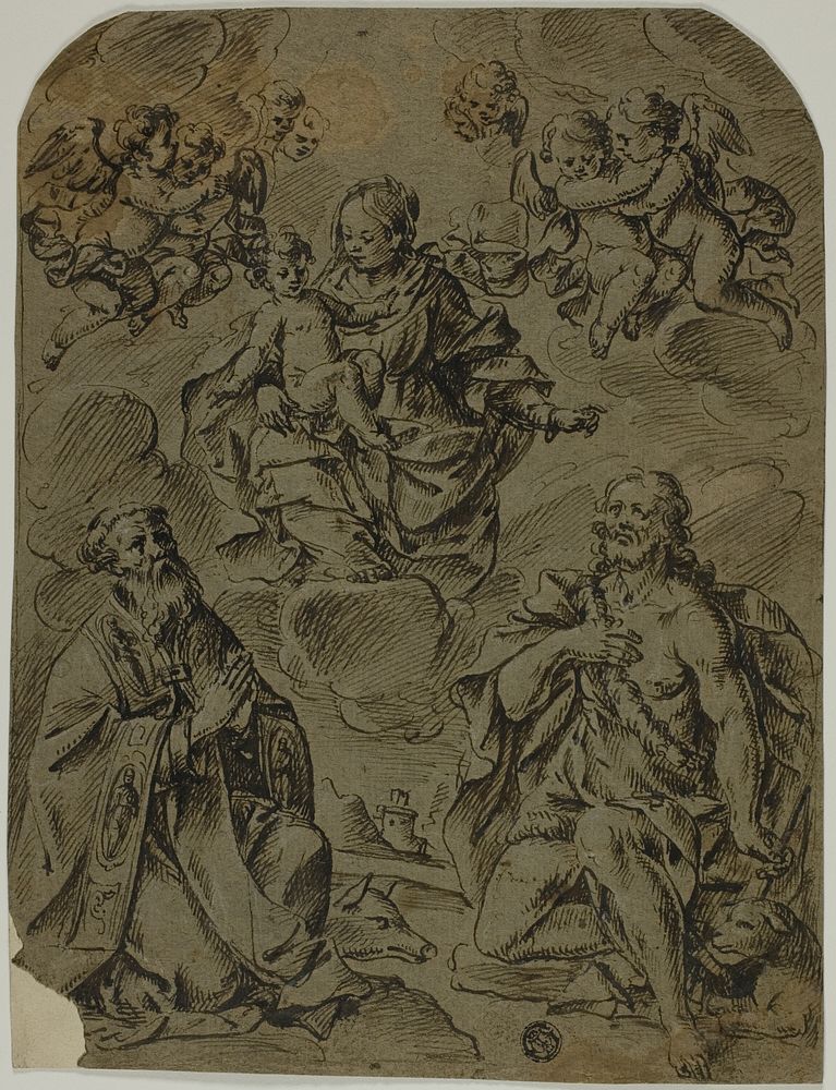 Madonna and Child Adored by Saints Anthony and John the Baptist by Style of Cornelis Schut, I