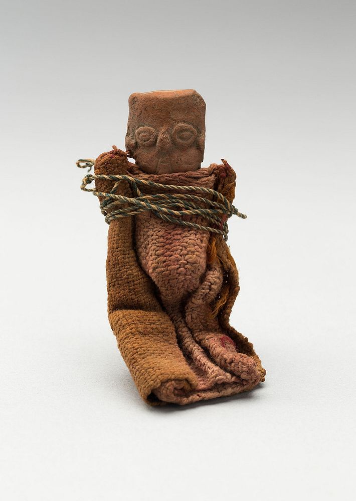 Mold-Made Female Figurine Wrapped in Cloth and Tied with String by Moche