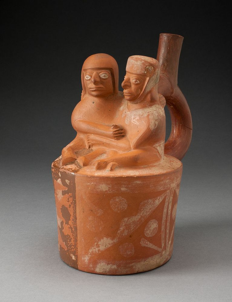 Handle Spout Vessel Depicting a Couple in an Erotic Embrace by Moche