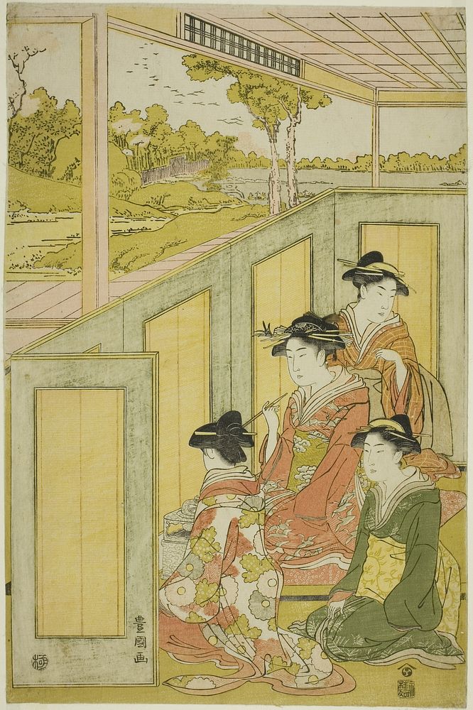 Ladies behind screen in a daimyo's mansion by Utagawa Toyokuni I