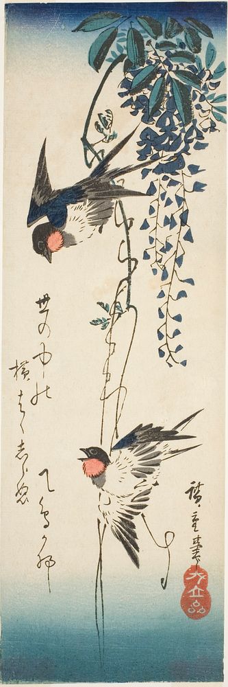 Swallows and wisteria by Utagawa Hiroshige