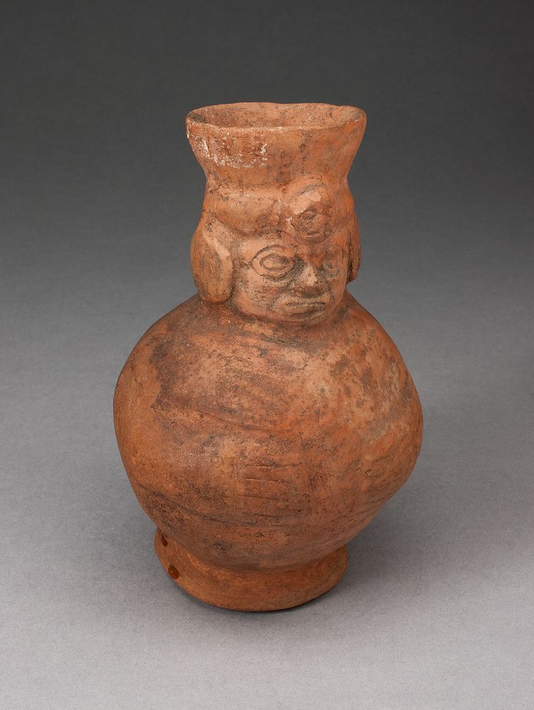 Small Jar in the Form of an Abstract Figure with Modeled Head by Moche