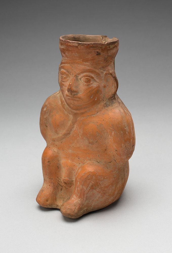 Jar in the Form of a Captive with Modeled Head, Rope Encircling Neck, and Tied Hands by Moche