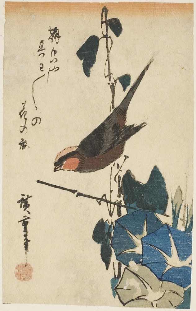 Sparrow and morning glories by Utagawa Hiroshige