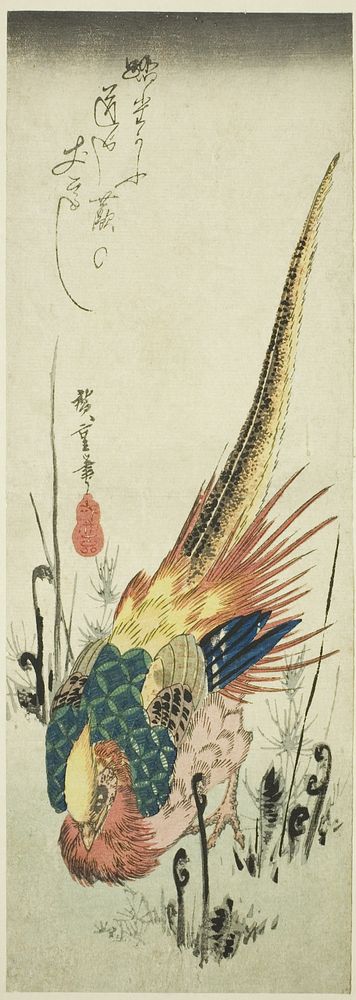 Golden pheasant and bracken ferns by Utagawa Hiroshige