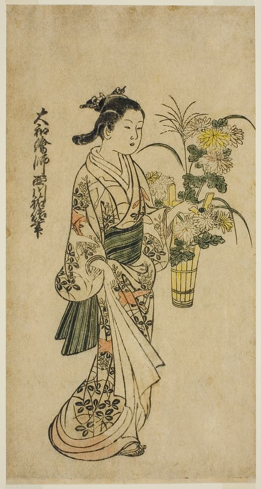 Young Girl Carrying a Flower Arrangement by Nishikawa Sukenobu