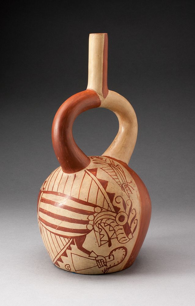 Stirrup Vessel Depicting Anthropomorphic Fish, with Overpainting by Moche