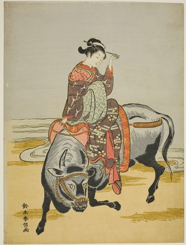 Courtesan Riding an Ox by Suzuki Harunobu