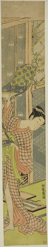 Young Woman Hanging a Painting by Isoda Koryusai