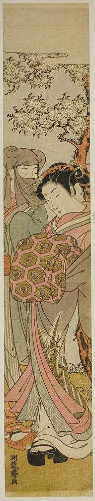 Courtesan Walking with Veiled Man under Cherry Tree by Isoda Koryusai