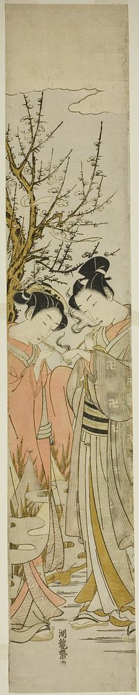 Couple Lighting Pipes Under a Plum Tree by Isoda Koryusai