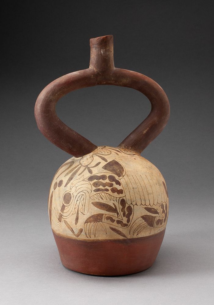 Stirrup Vessel Depicting Supernatural Being within a Shell by Moche