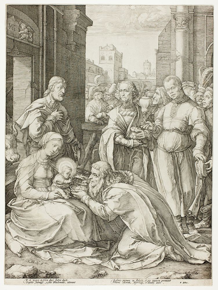 The Adoration of the Magi, plate five from The Birth and Early Life of Christ by Hendrick Goltzius