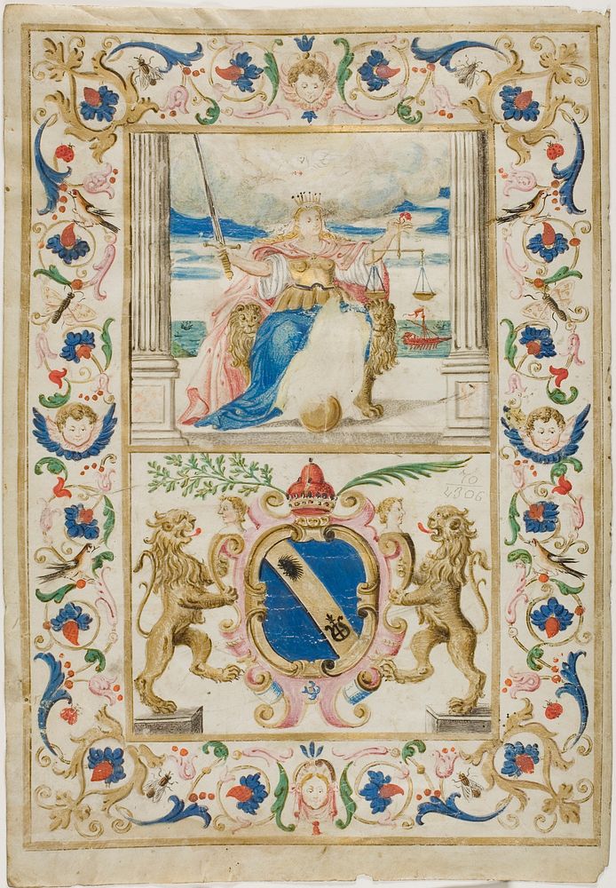 Figure of Justice and Shield with Lions Rampant