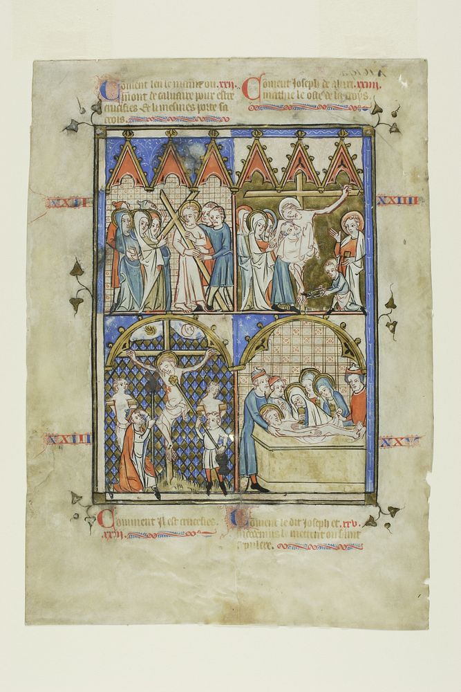 Leaf from a Picture Cycle: Christ Carrying the Cross, The Crucifixion, The Descent from the Cross, and the Entombment