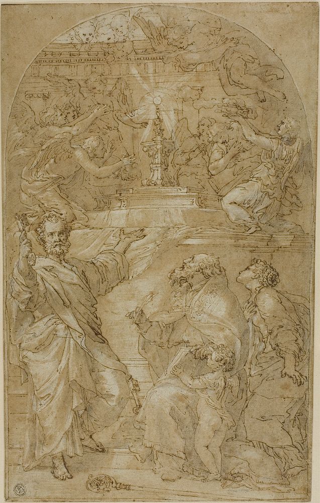 Saint Peter, Saint Augustine and a Female Saint in Adoration of the Eucharist by Unknown artist