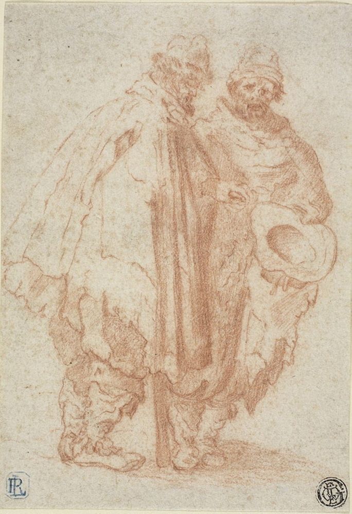 Two Bearded Men in Ragged Cloaks by Style of Jacques Callot