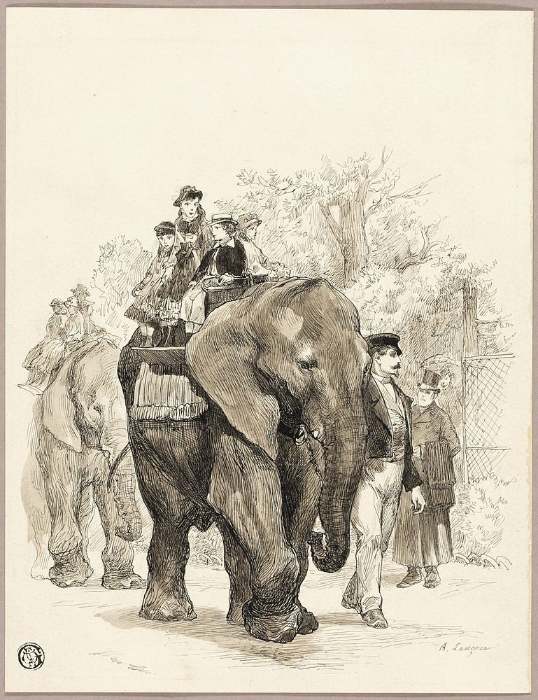 Elephant with Riders in Jardin des Plantes, Paris by Auguste André Lançon