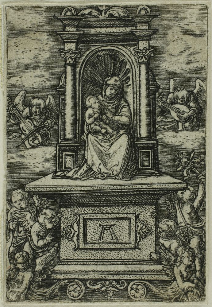 'The Beautiful Virgin of Regensburg' with the Child on a Throne, Surrounded by Angels with Musical Instruments by Albrecht…