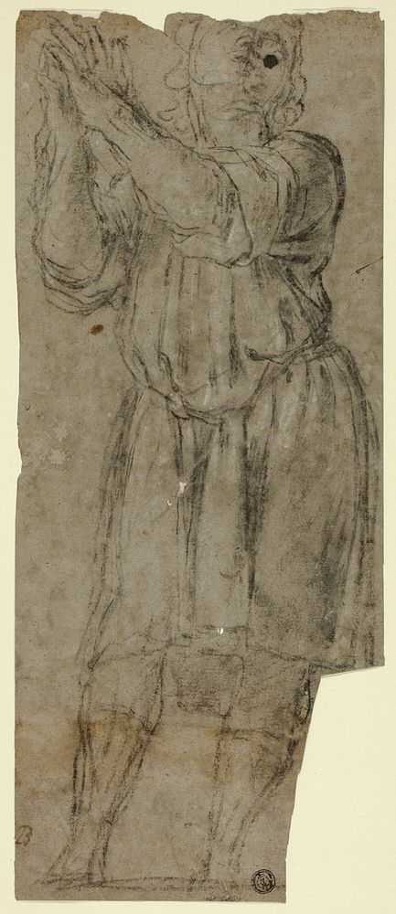 Man Standing in Prayer (recto); Drapery Study (verso) by Domenico Fiasella