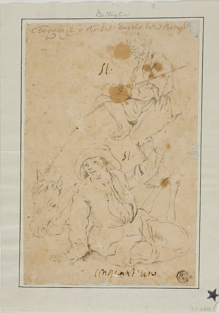 Two Peasants with Donkey by Michelangelo Cerquozzi