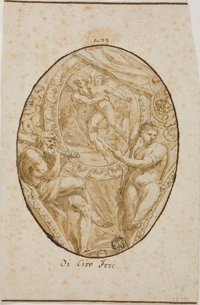 Spandrel with Rape of Orytheia Flanked by Hercules and Omphale by Ciro Ferri