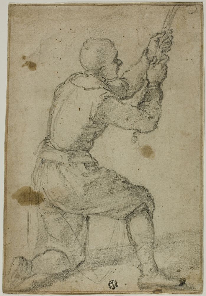 Man on Bended Knee, Pulling on Rope by Bernardino Poccetti