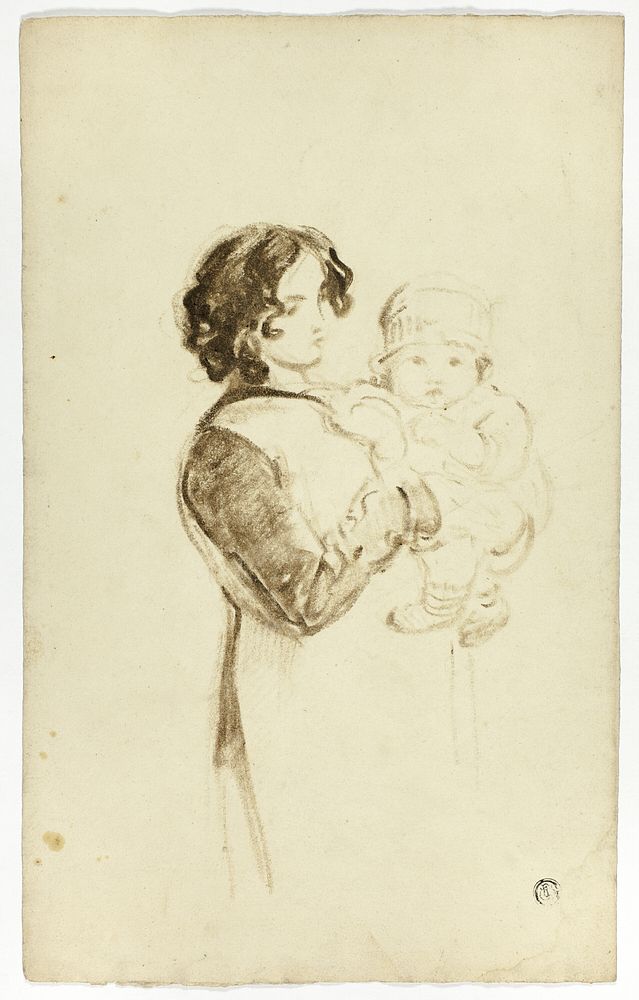 Young Woman Holding Baby by Thomas Jones Barker