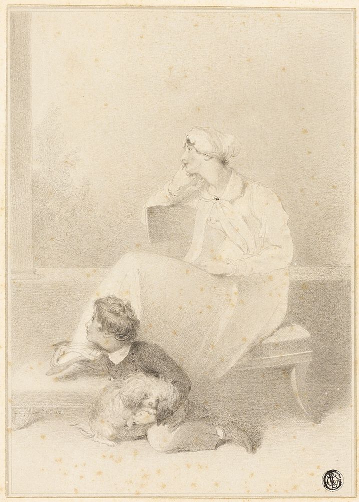 Woman, Child and Dog Looking Far Away by Maria Louisa Catherine Cecilia Cosway