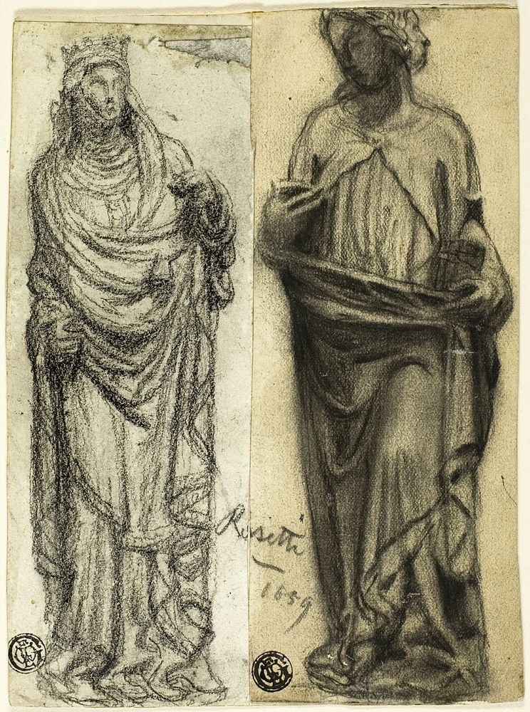 Two Studies of Medieval Sculpture by Dante Gabriel Rossetti