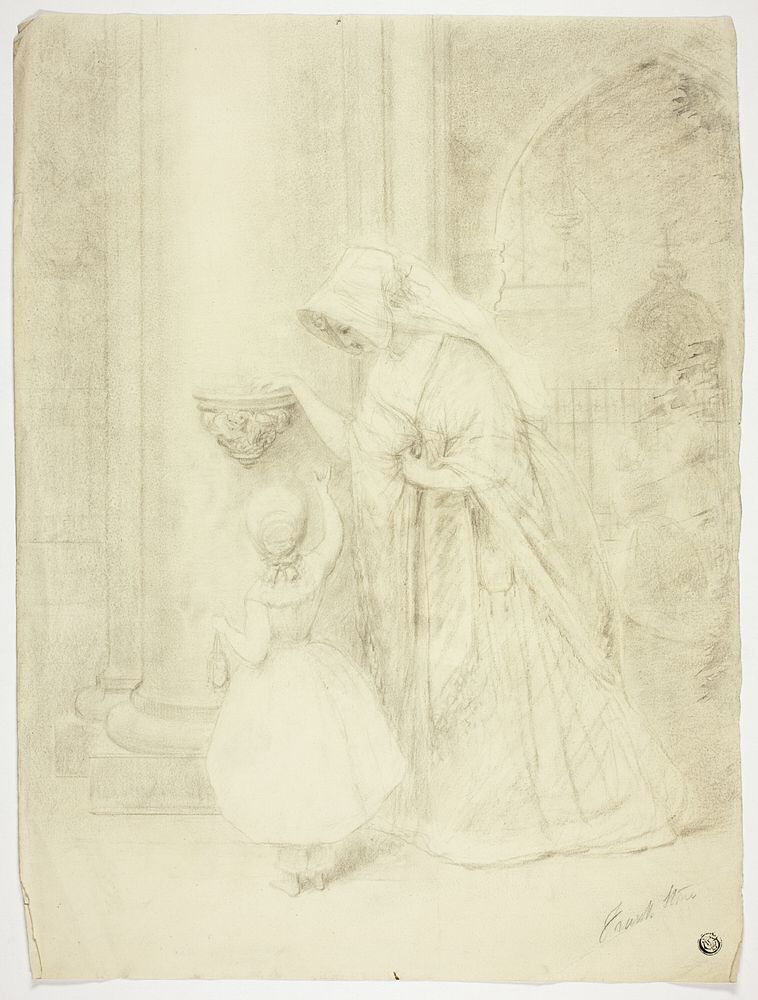 Lady and Girl in Church by Frank Stone