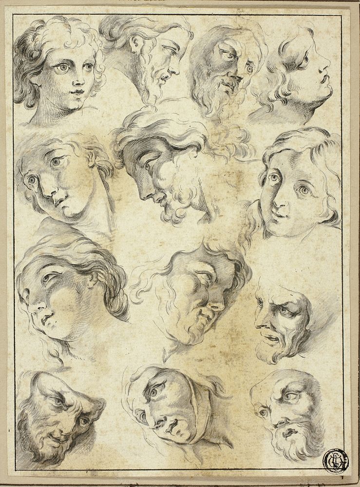 13 Sketches of Various Faces by Abraham Bloemaert