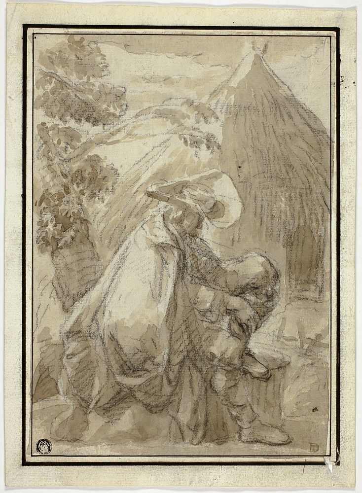 Seated Man in Mantle by Thatched Hut by Follower of Herman Saftleven, III