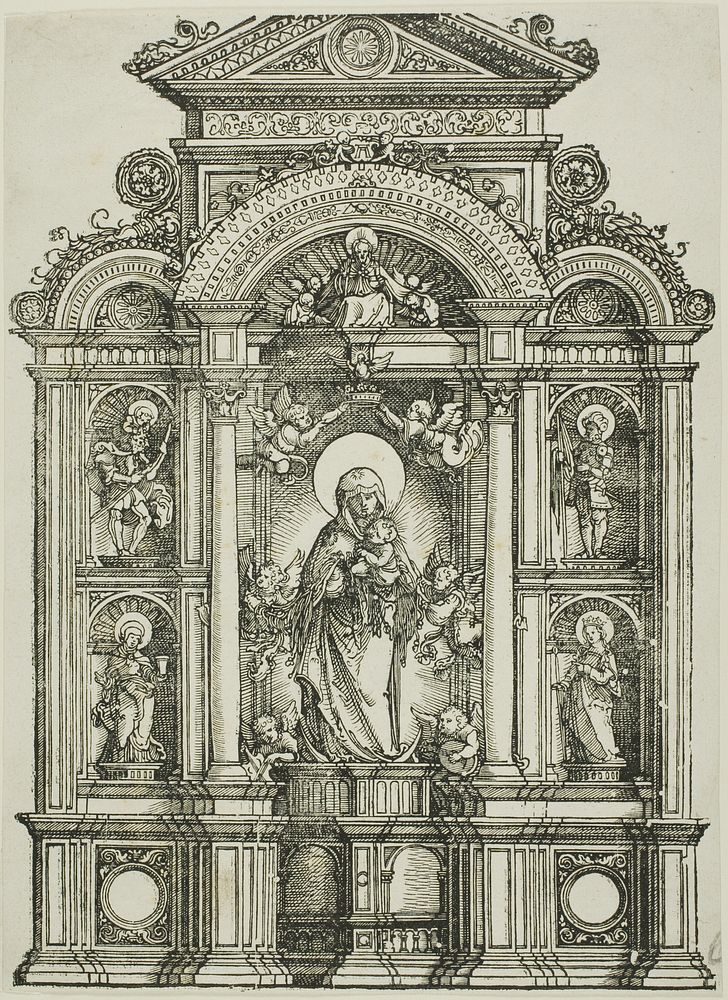 Altarpiece with the Beautiful Virgin of Regensburg and Saints Christopher, Mary Magdalen, Florian and Catherine Standing in…