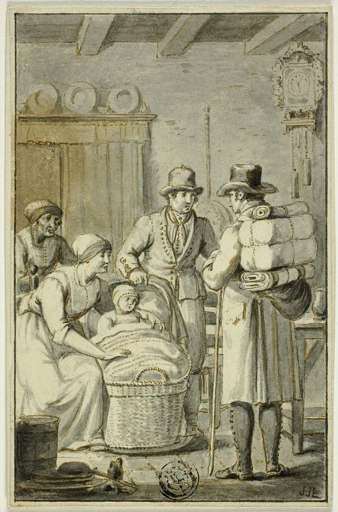 Traveler Talking with Family in Kitchen by Jacobus Smies